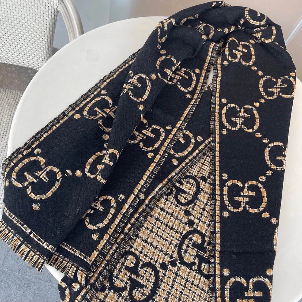 Gucci Unisex Check GG Wool Scarf-Black 6600254G3861066