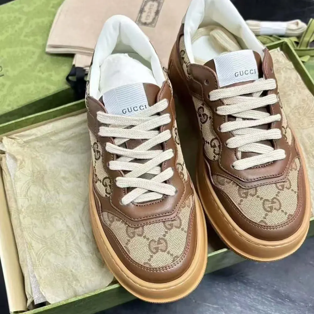 Gucci Unisex GG Trainers with Beige and Ebony Orignal GG Canvas