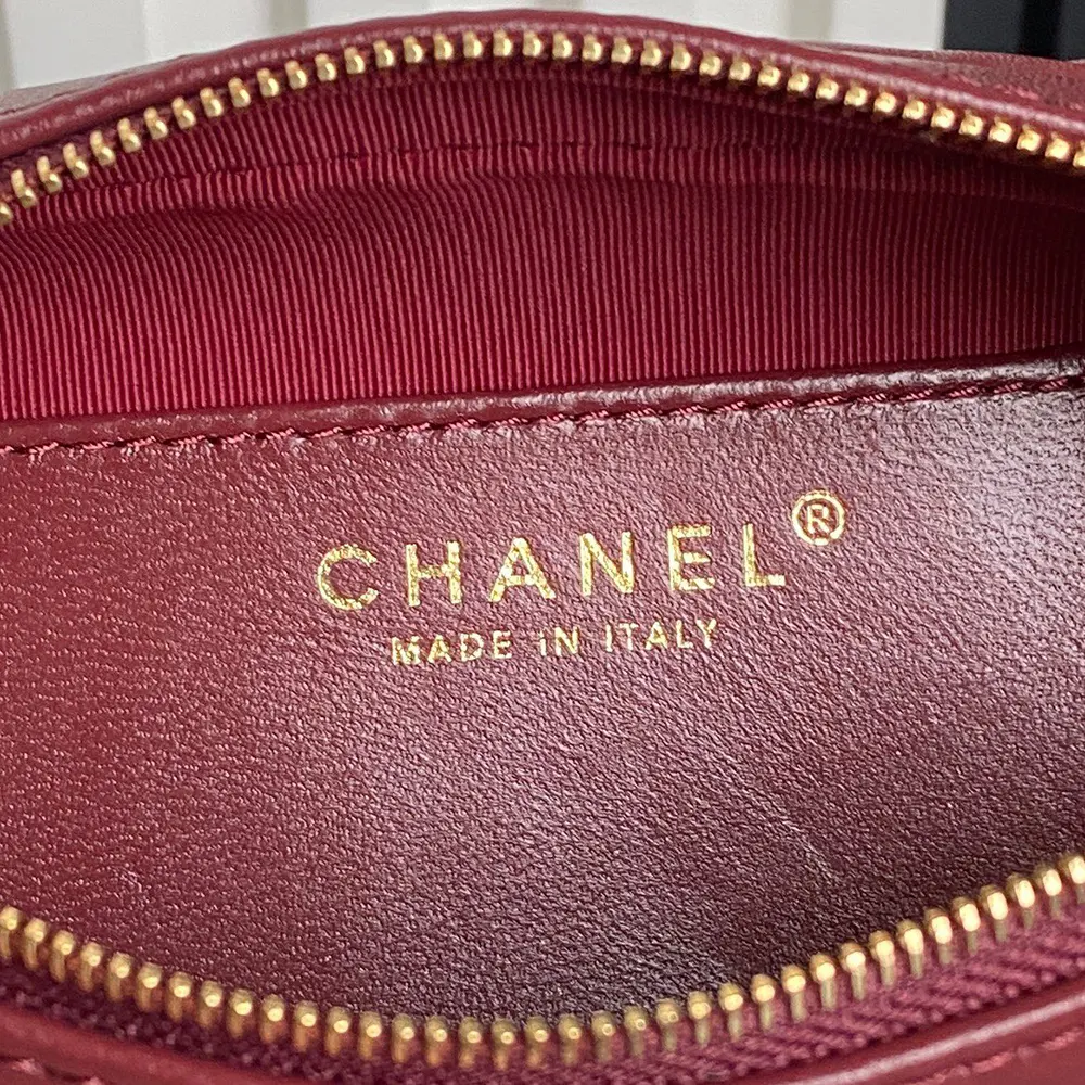 Chanel Women Mini Camera Case Shiny Lambskin Gold Tone Metal-Burgundy