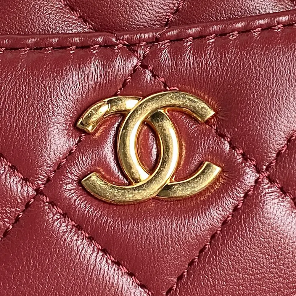 Chanel Women Mini Camera Case Shiny Lambskin Gold Tone Metal-Burgundy