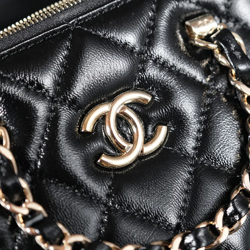 Chanel Women Small Tote Shiny Lambskin Gold Tone Metal