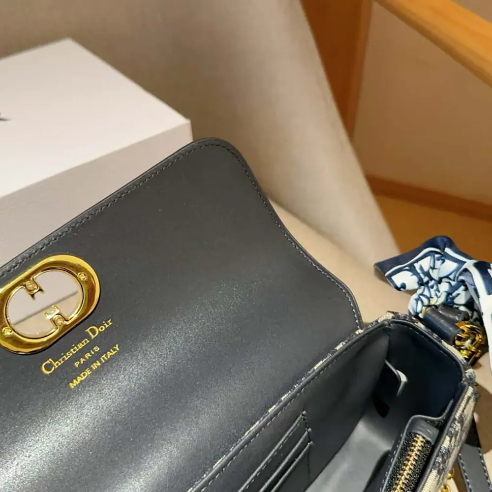 Dior Women Miss Caro Pouch with Chain Blue Dior Oblique Jacquard and Smooth Calfskin