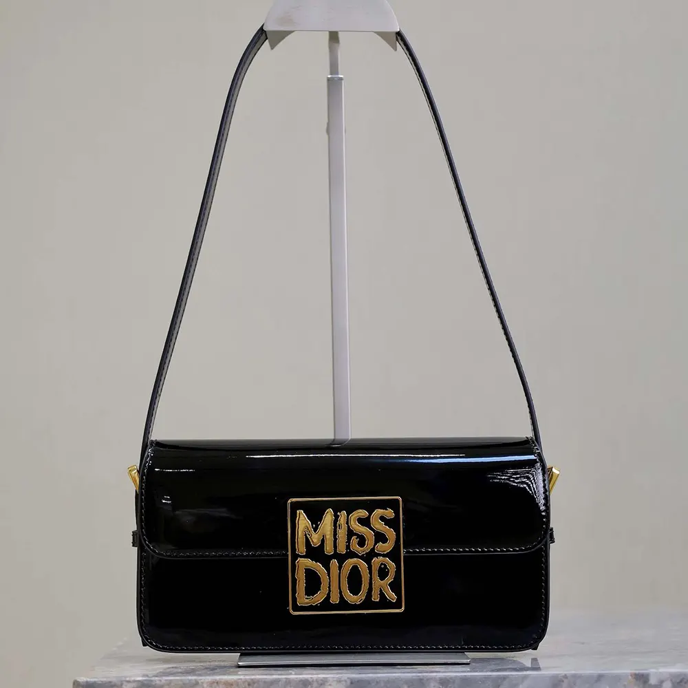 Dior Women Miss Dior Flap Bag Black Patent Calfskin