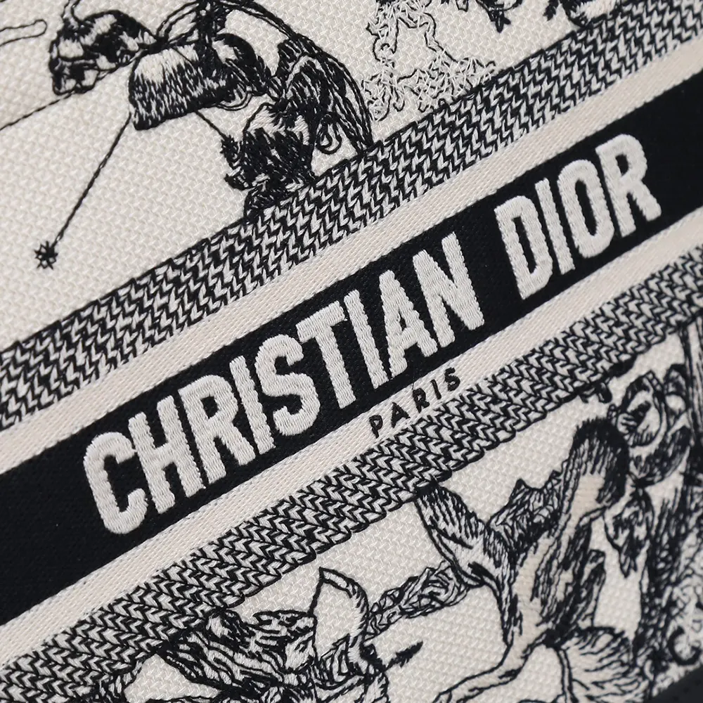 Dior Women Small Dior Book Tote Latte and Black Dior Zodiac Embroidery with Black Calfskin