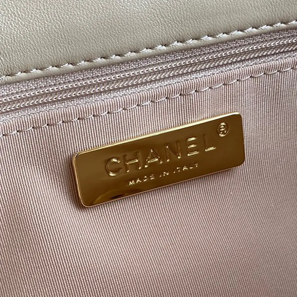 Chanel Women 19 Handbag Shiny Lambskin Gold-Tone Silver-Tone & Ruthenium-Beige