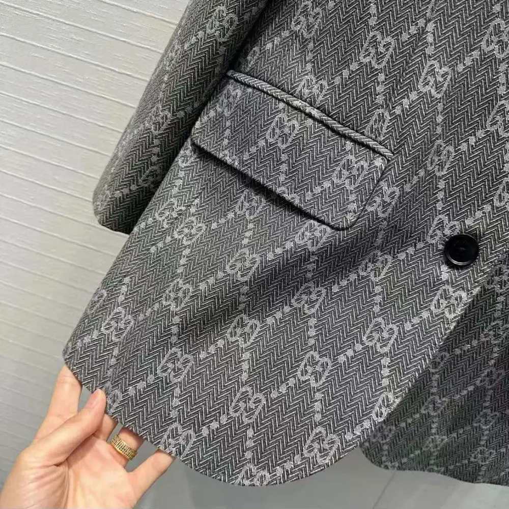 Gucci Men Broken Suits for GG Flannel Jacket-Grey