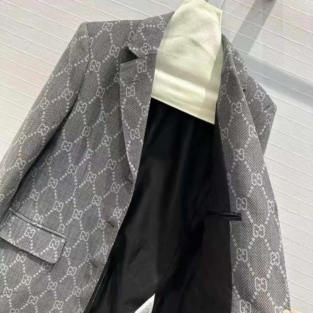 Gucci Men Broken Suits for GG Flannel Jacket-Grey
