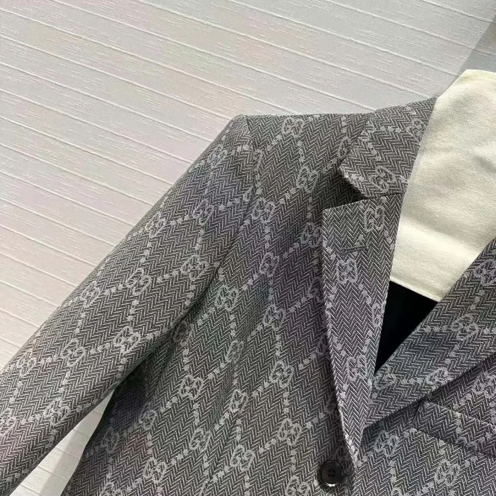 Gucci Men Broken Suits for GG Flannel Jacket-Grey