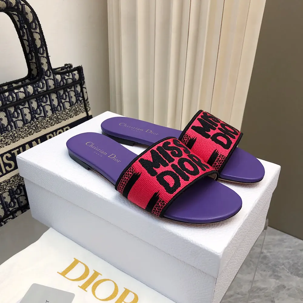 Dior Women Dway Slide Fuchsia and Black Embroidered Cotton KCO062ECJ