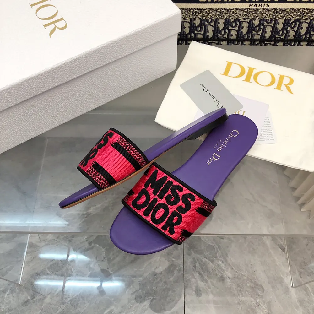 Dior Women Dway Slide Fuchsia and Black Embroidered Cotton KCO062ECJ
