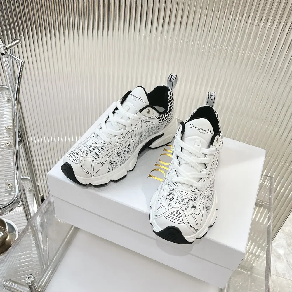 Dior Women Vibe Sneaker White Mesh Printed with Dior Oblique Motif