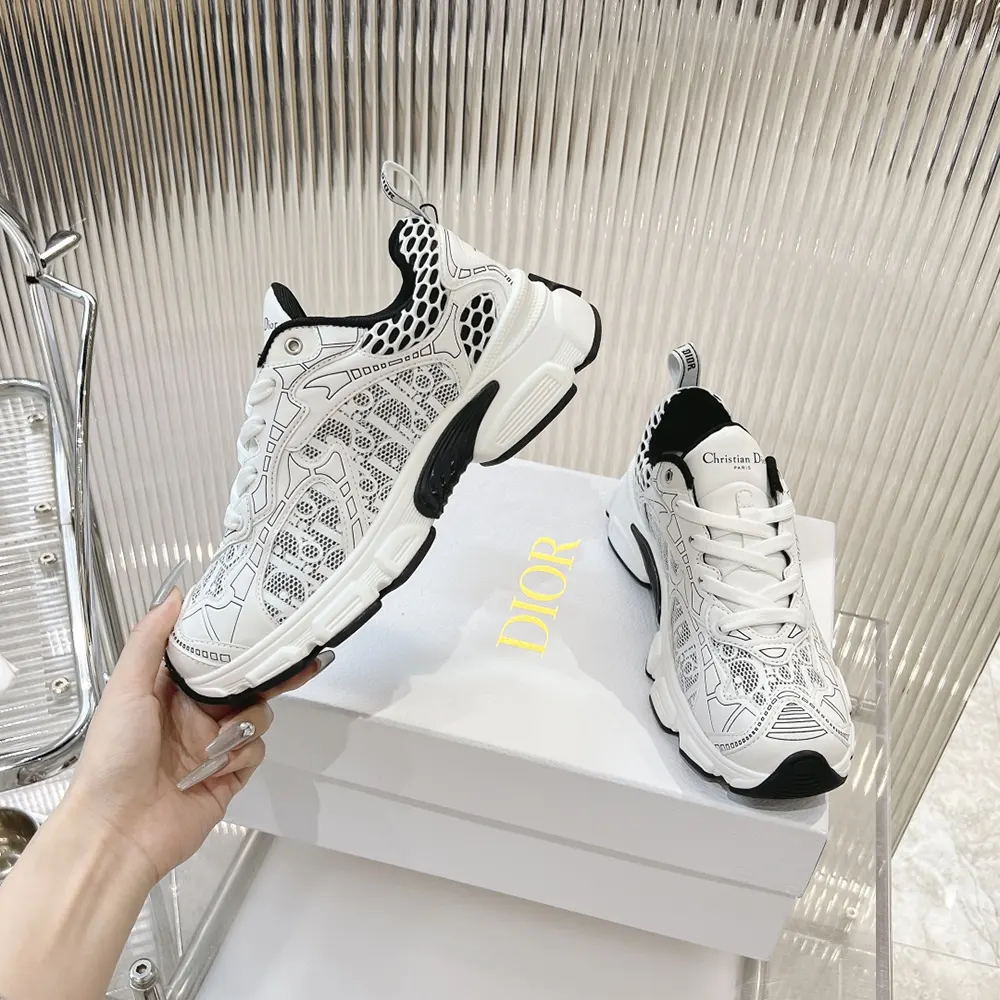Dior Women Vibe Sneaker White Mesh Printed with Dior Oblique Motif