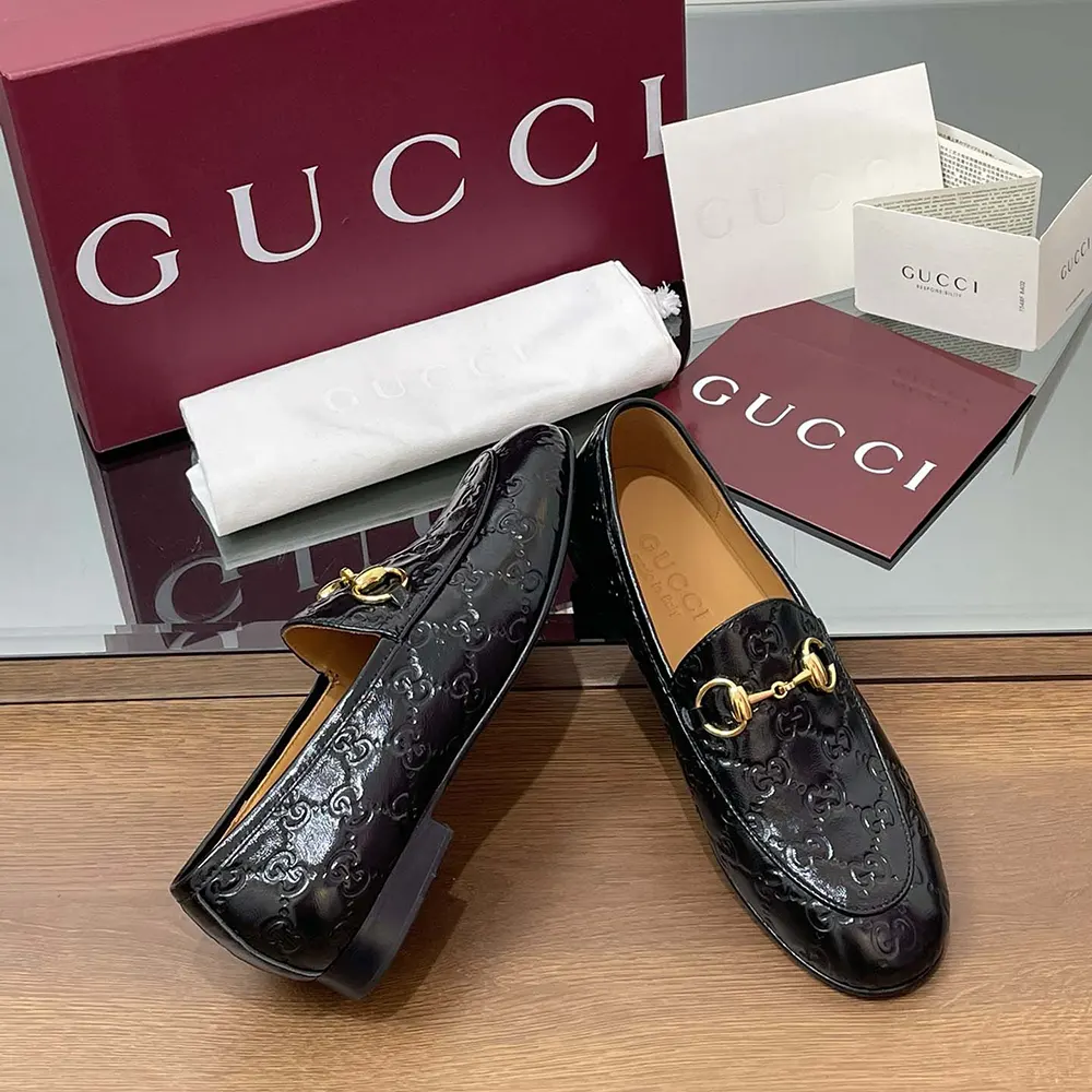 Gucci Women Jordaan Loafer Black GG Leather 786016AAD6S1000
