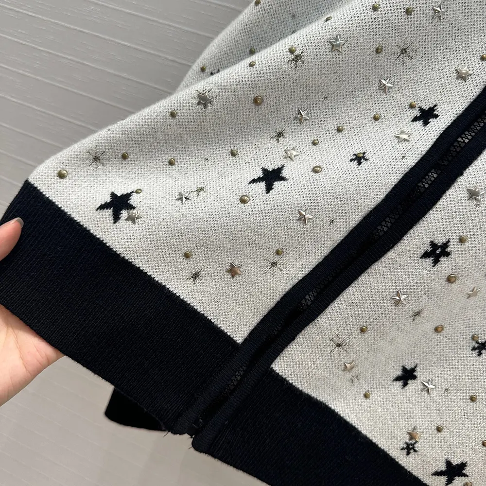 Dior Men Bomber Jacket Black and White Cashmere-Blend Knit with Multicolor Dior Astral Motif