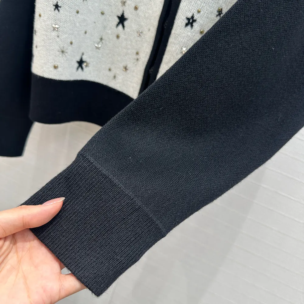 Dior Men Bomber Jacket Black and White Cashmere-Blend Knit with Multicolor Dior Astral Motif