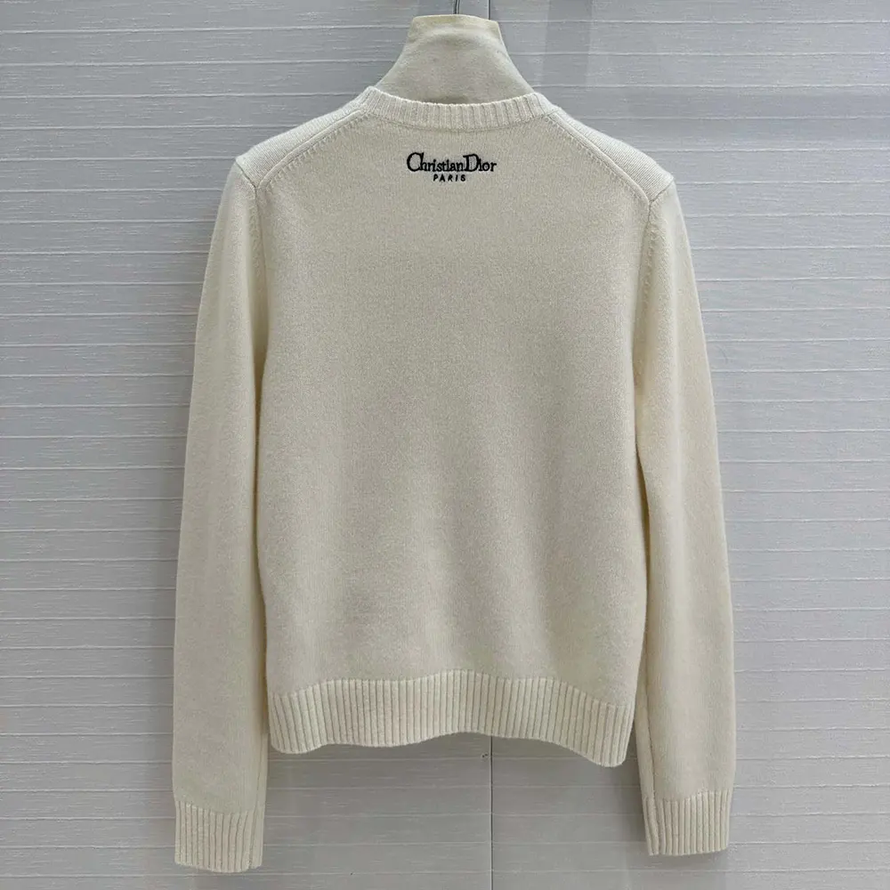 Dior Men Dioramour Embroidered Sweater Ecru Cashmere Knit with Multicolor Amour 1947 Motif
