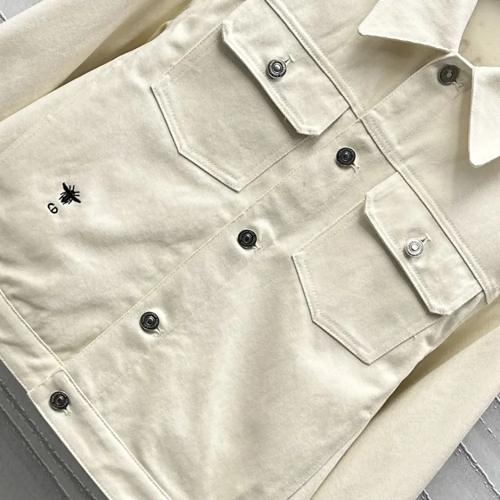 Dior Women Dioramour Jacket White Cotton Denim with Multicolor Cœur des Curiosités Motif