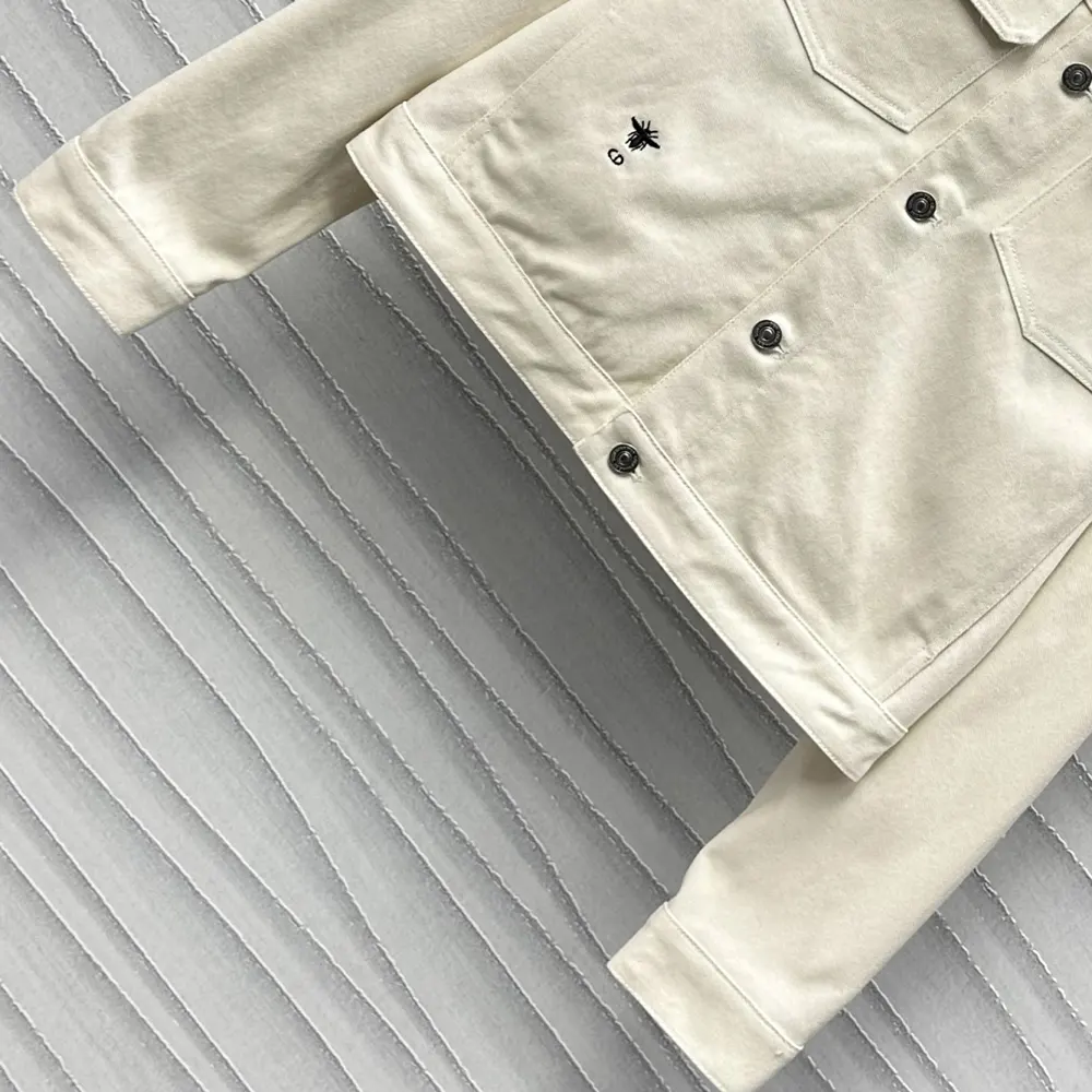 Dior Women Dioramour Jacket White Cotton Denim with Multicolor Cœur des Curiosités Motif