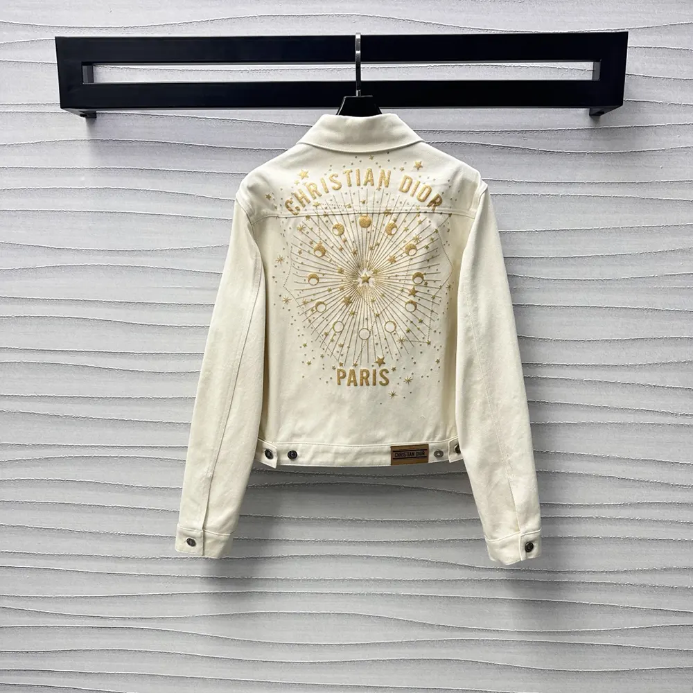 Dior Women Dioramour Jacket White Cotton Denim with Multicolor Cœur des Curiosités Motif