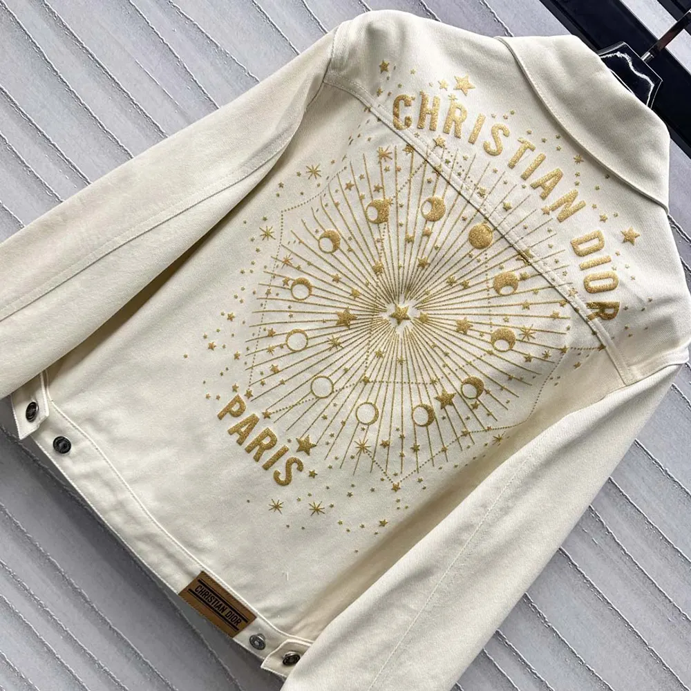 Dior Women Dioramour Jacket White Cotton Denim with Multicolor Cœur des Curiosités Motif