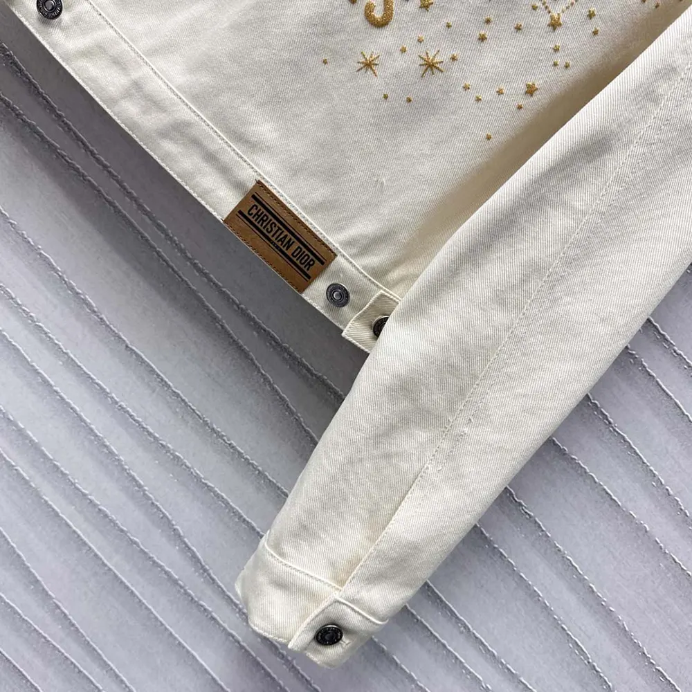 Dior Women Dioramour Jacket White Cotton Denim with Multicolor Cœur des Curiosités Motif