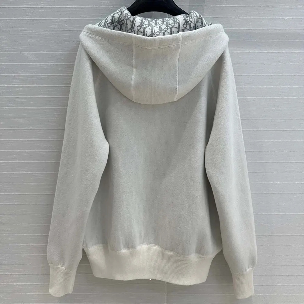 Dior Men Hooded Track Jacket White Cotton Knit and Cashmere