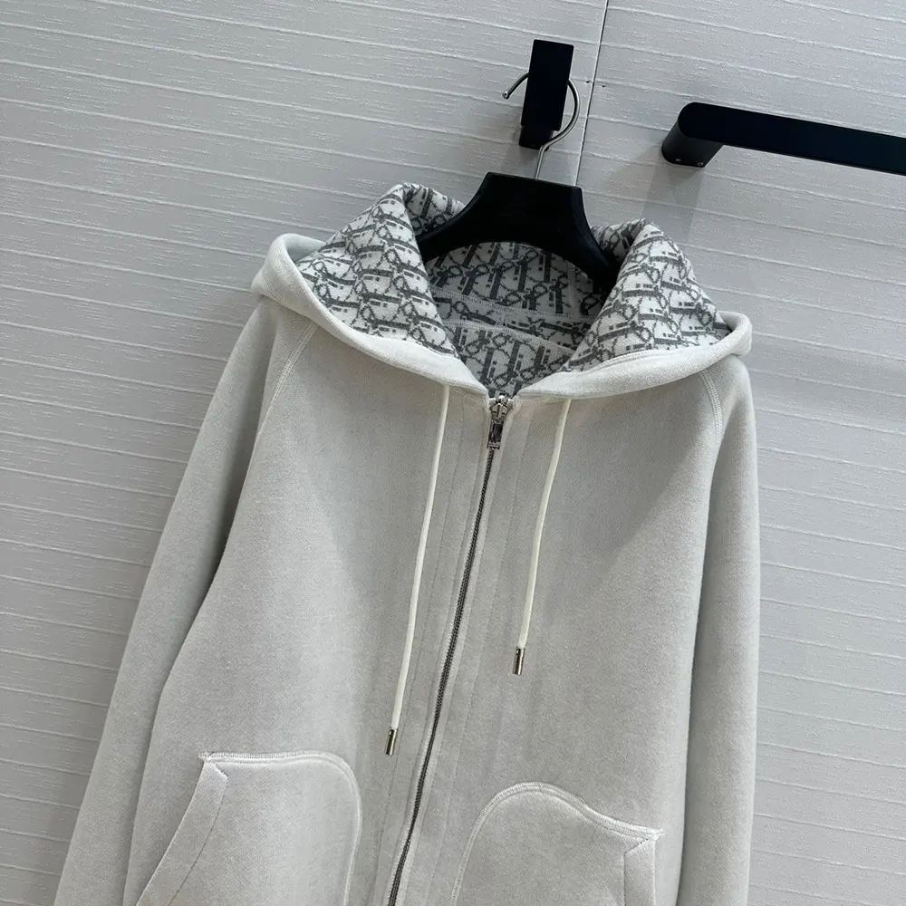 Dior Men Hooded Track Jacket White Cotton Knit and Cashmere