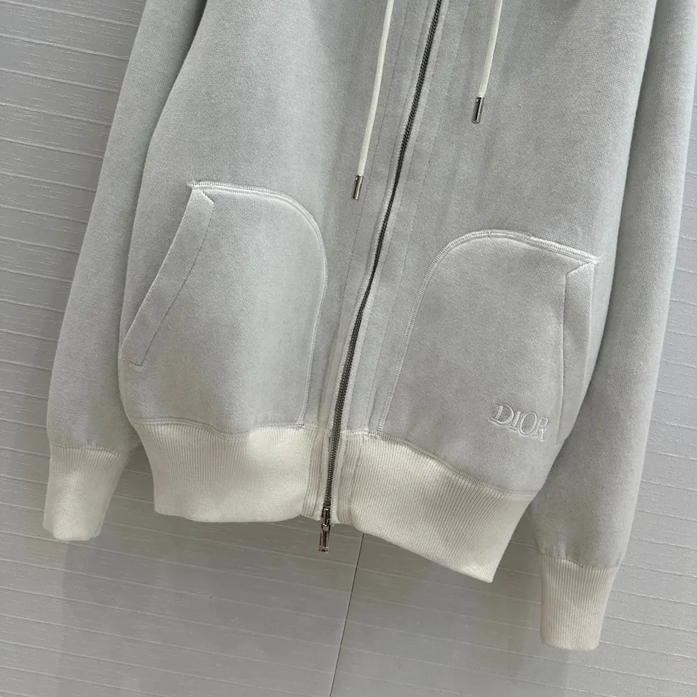 Dior Men Hooded Track Jacket White Cotton Knit and Cashmere