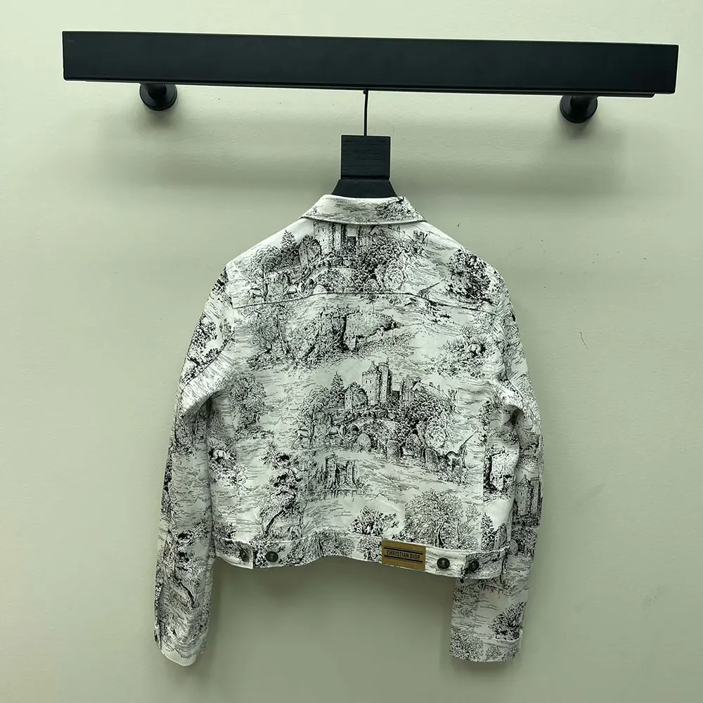 Dior Men Jacket White Cotton Denim with Blue Toile de Jouy Scotland Motif