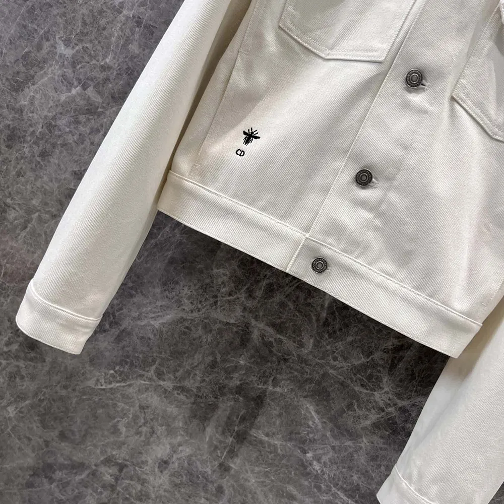 Dior Men Jacket White Cotton Denim with Gold-Tone Dior Around the World Motif