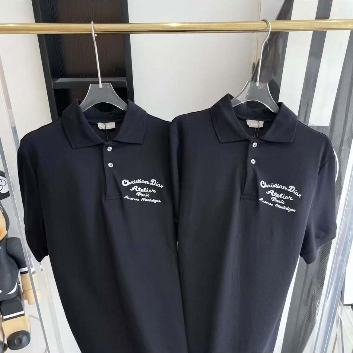 Dior Men Logo-embroidered Cotton Polo shirt-Black