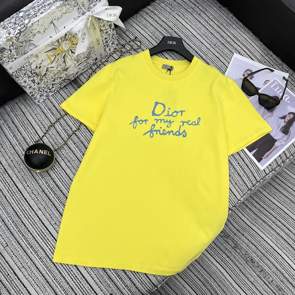 Dior Men DIOR AND HYLTON NEL T-Shirt Relaxed Fit Yellow Cotton Jersey