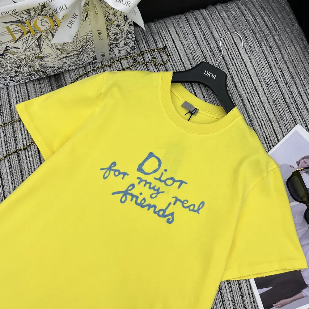Dior Men DIOR AND HYLTON NEL T-Shirt Relaxed Fit Yellow Cotton Jersey