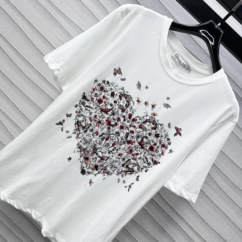 Dior Men Dioramour Embroidered T-Shirt White Cotton and Linen Jersey