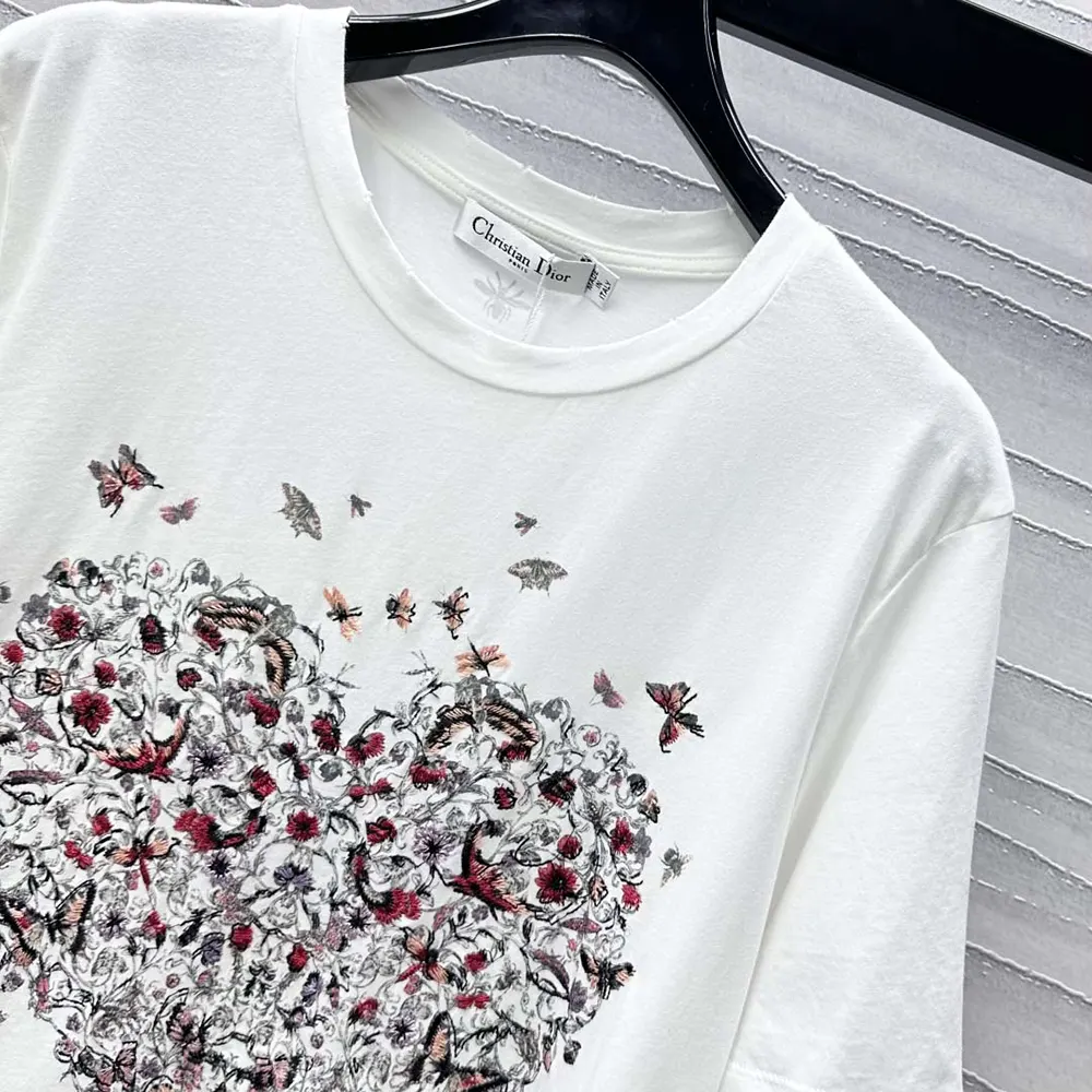 Dior Men Dioramour Embroidered T-Shirt White Cotton and Linen Jersey