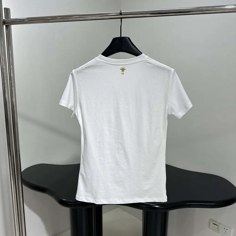Dior Men Embroidered T-Shirt White Cotton Jersey with Gold-Tone Dior Astral Motif