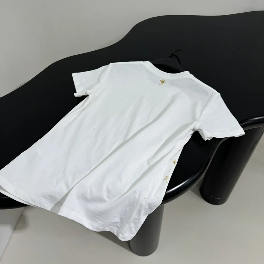 Dior Men Embroidered T-Shirt White Cotton Jersey with Gold-Tone Dior Astral Motif