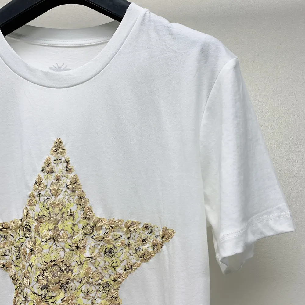 Dior Men Embroidered T-Shirt White Cotton and Linen Jersey with Gold-Tone Dior Around the World Motif