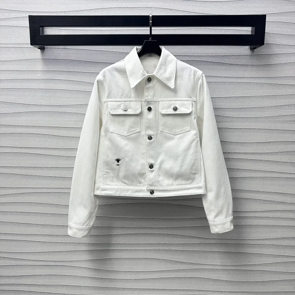 Dior Women Jacket Ecru Cotton Denim with Gold-Tone Dior Astral Motif