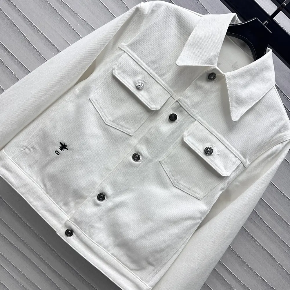 Dior Women Jacket Ecru Cotton Denim with Gold-Tone Dior Astral Motif