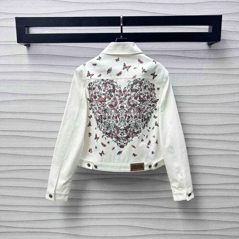 Dior Women Jacket Ecru Cotton Denim with Gold-Tone Dior Astral Motif