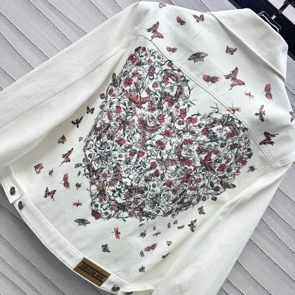 Dior Women Jacket Ecru Cotton Denim with Gold-Tone Dior Astral Motif
