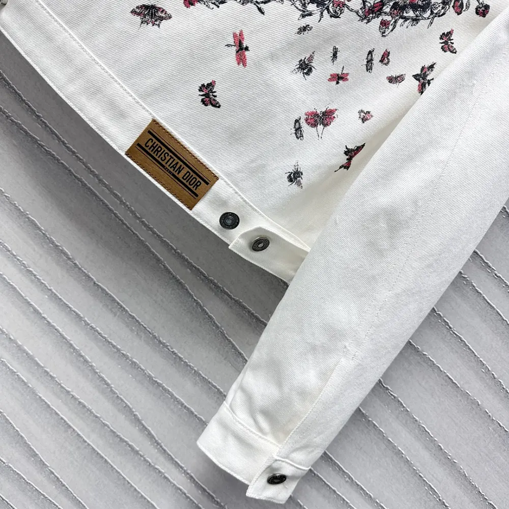 Dior Women Jacket Ecru Cotton Denim with Gold-Tone Dior Astral Motif