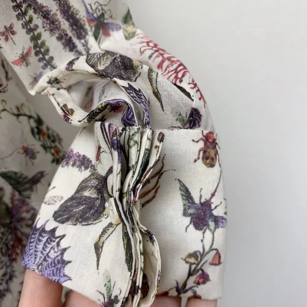 Dior Women Long Blouse White Cotton Muslin with Multicolor Dior Cabinet de Curiosités Motif