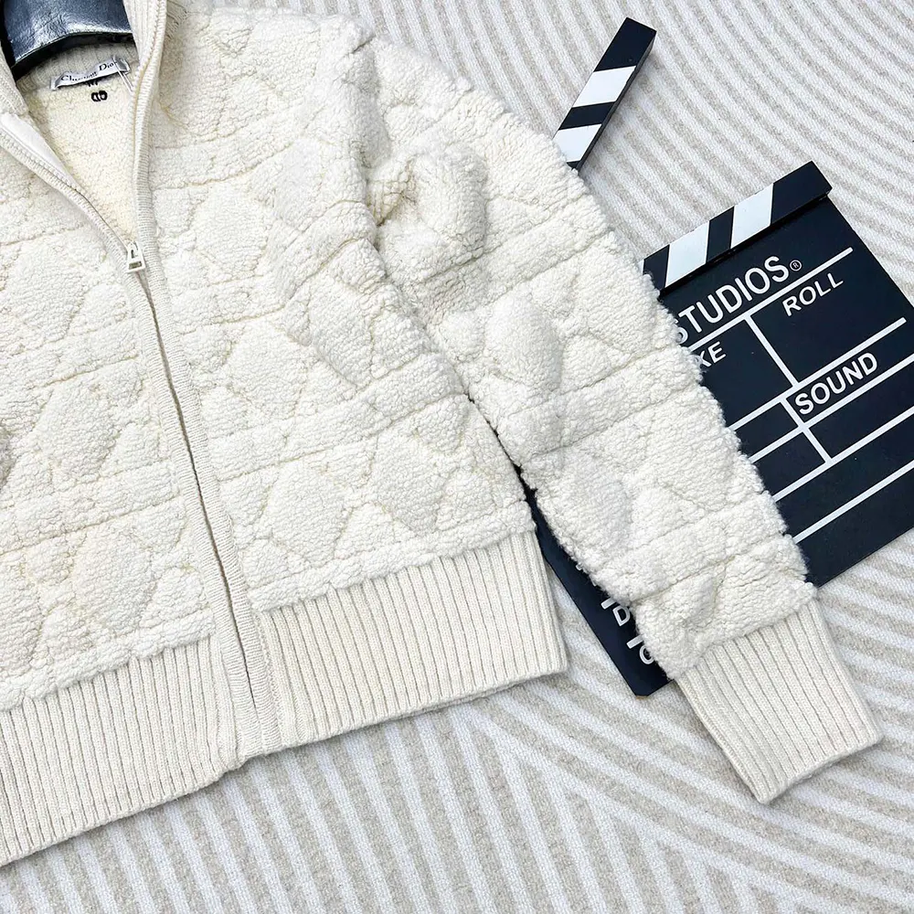 Dior Women Macrocannage Zipped Cardigan Ecru Wool- and Cashmere-Blend Knit