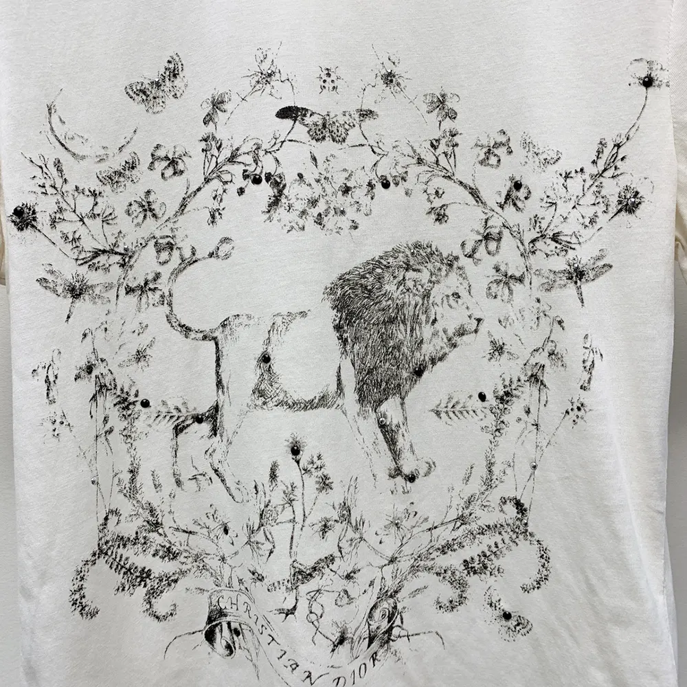 Dior Men T-Shirt White Cotton and Linen Jersey with Black Dior Cabinet de Curiosités Motif