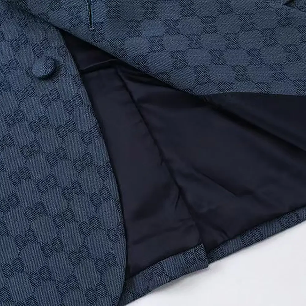 Gucci Men Gucci Checkered Oversized Blazer-Navy