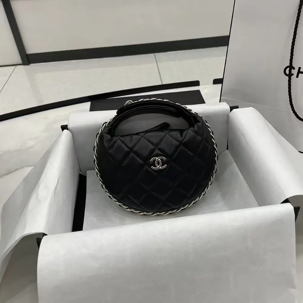 Chanel Women CC Small Flap Hobo Bag Grained Calfskin Gold Tone Metal Black