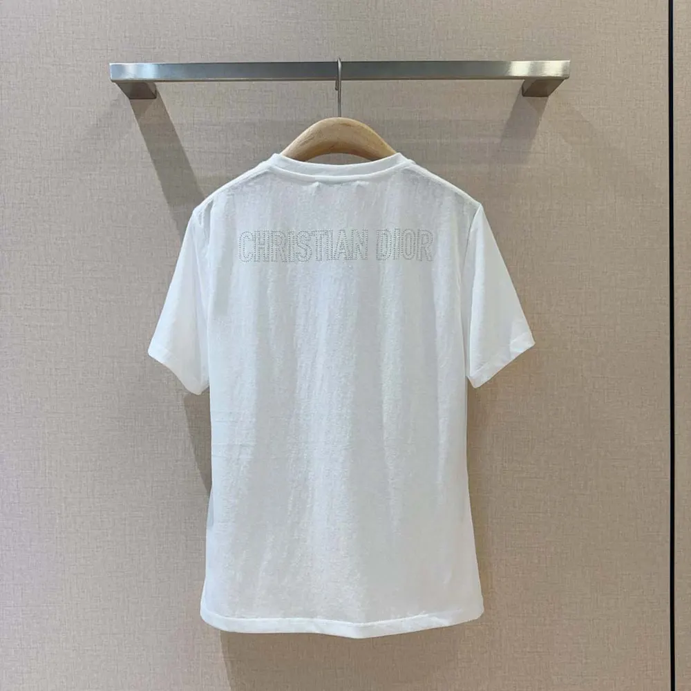 Dior Women T-Shirt White Cotton and Linen Jersey with Black Dior Cabinet de Curiosités Motif