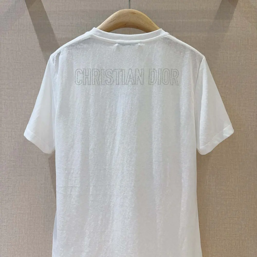 Dior Women T-Shirt White Cotton and Linen Jersey with Black Dior Cabinet de Curiosités Motif